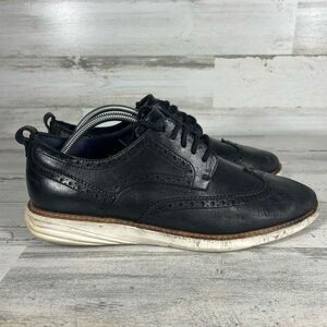 Cole Haan Wingtip Shoes Black Leather Ivory Sole Oxford Shoes‎ Grand 11M